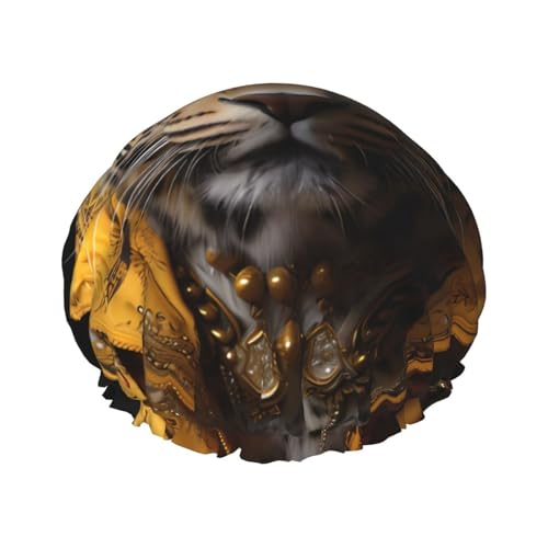 Leopard in einer Lederjacke Wasserdichte Doppel-Duschhaube für Damen, Duschhaube für Bad und Zuhause, wiederverwendbare Duschhaube, Duschhaube für Damen, von FJQWKLF