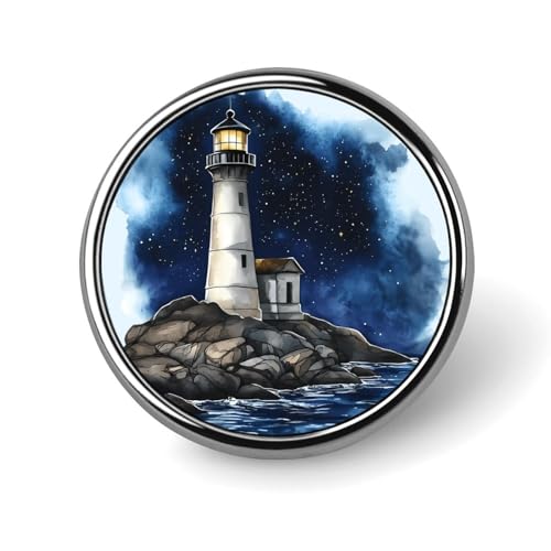 Leuchtturm Sternenhimmel Runde Brosche Niedliche Anstecknadeln Dekoration Schmuck für Männer Frauen Metall Anstecknadeln von FJQWKLF