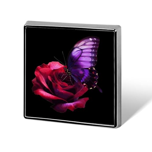 Lila Schmetterling Rote Rose Gedruckt Quadratische Abzeichen Brosche Pins Button Pin Revers Krawatte Dekoration für Männer Frauen Rucksack von FJQWKLF