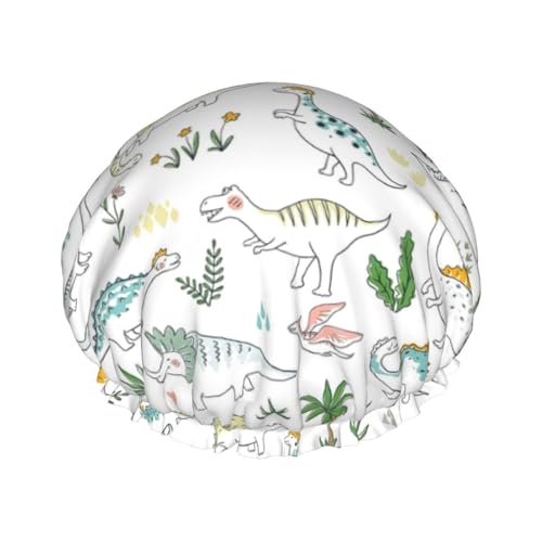 Lustige Duschhaube für Frauen mit Dinosaurier-Lauf-Aufdruck | Neuartige Haarhaube zum Baden | Badehaube | Doppellagig von FJQWKLF