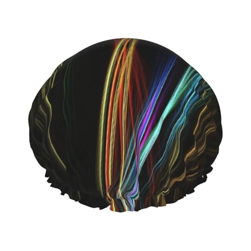 Lustige Duschhaube für Frauen mit buntem Linien-Kunstdruck | Neuartige Haarhaube zum Baden | Badehaube | Doppellagig von FJQWKLF