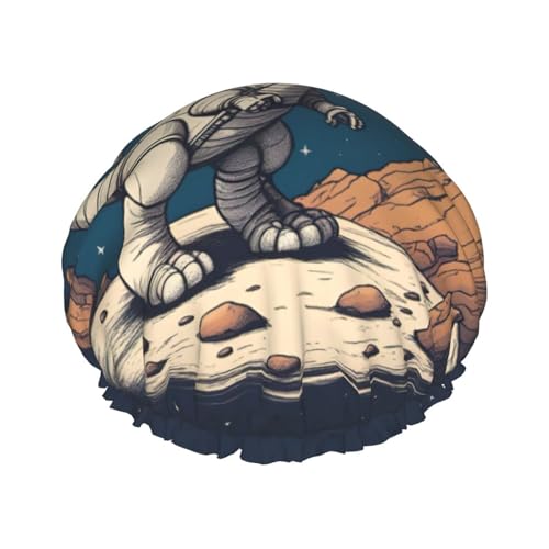 Lustige Duschhaube mit Astronauten-Dinosaurier-Rocke-Aufdruck für Frauen, lustig – wiederverwendbar | Neuartige Haarhaube zum Baden | Lagenhut von FJQWKLF