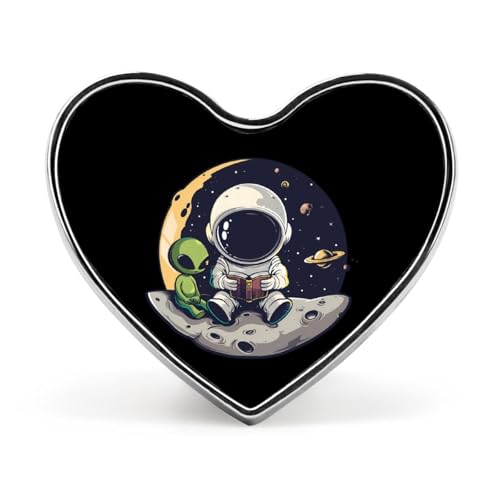 Lustiger Alien & Astronaut liest Buch Liebe Herz Abzeichen Metall Pins Broschen Anstecknadeln für Kleidung Dekoration von FJQWKLF