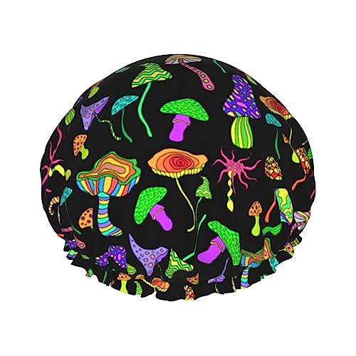 Luxuriöse Duschhaube für Frauen, Trippy Mushrooms, wasserdicht, wiederverwendbar, doppelt, für langes Haar, verstellbar für die meisten Kopfgrößen von FJQWKLF