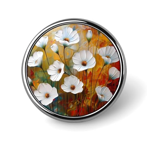 Morning Glory Weiße Blumen Ölgemälde Runde Abzeichen Personalisierte Button Brosche Anstecknadeln für Kleidung Dekoration von FJQWKLF