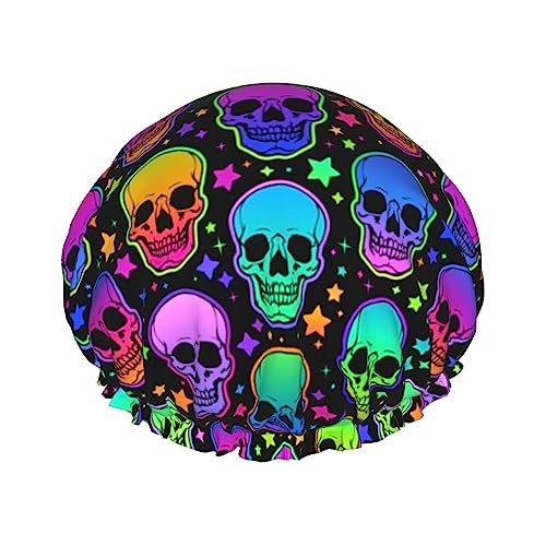 Neon Gothic Skulls Duschhauben DoubleBath Hut für Frauen zum Abdecken langer und dicker Haare Wiederverwendbare wasserdichte Haube von FJQWKLF