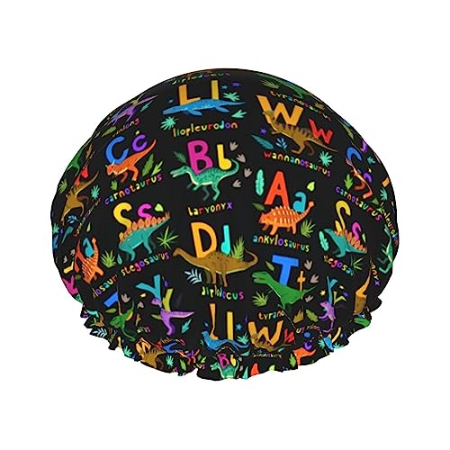 Niedliche Alphabet-Dinosaurier-Duschhaube für Damen. Leichte, wiederverwendbare Hauben für Damen von FJQWKLF