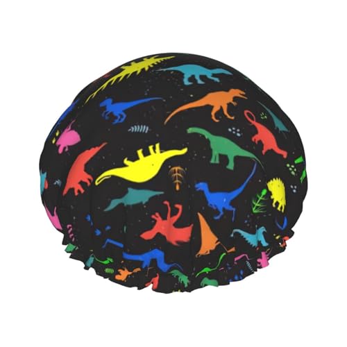 Niedliche Duschhaube mit Dinosaurier-Aufdruck für Frauen, lustig – wiederverwendbar | Neuartige Haarhaube zum Baden | Lagenhut von FJQWKLF