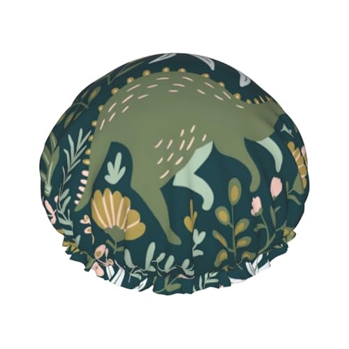 Niedliche Duschhaube mit Dinosaurier-Aufdruck für Frauen, lustig – wiederverwendbar | Neuartige Haarhaube zum Baden | Lagenhut von FJQWKLF