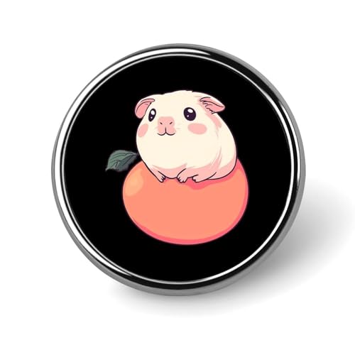 Niedliche Meerschweinchen auf Pfirsich, runde Brosche, niedliche Anstecknadeln, Dekoration, Schmuck für Männer und Frauen, Anstecknadeln aus Metall von FJQWKLF