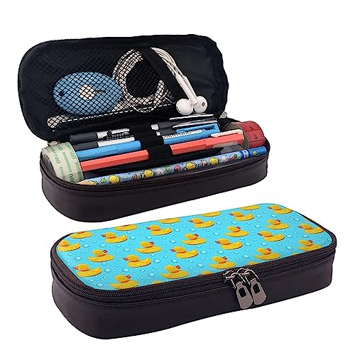 Niedliche und stilvolle Stifttasche mit robustem Reißverschluss, langlebige Make-up-Tasche, Bleistiftbox für das College, kompatibel mit der niedlichen lustigen Bubbles Blue Yellow Rubber Ducks-Blei von FJQWKLF