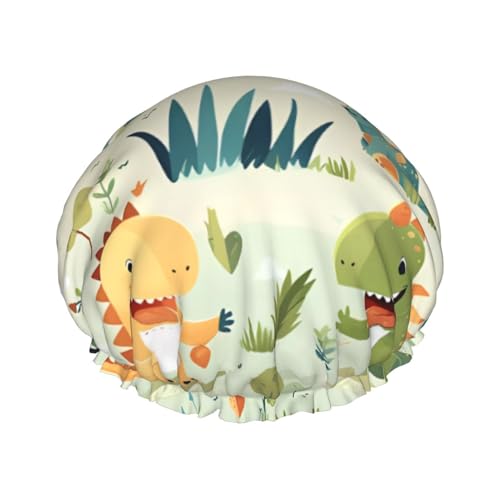Niedlicher kleiner Baby-Dinosaurier. Wasserdichte Doppel-Duschhaube für Damen, Bade- und Heimduschhaube, wiederverwendbare Duschhaube, Duschhaube für Damen, von FJQWKLF
