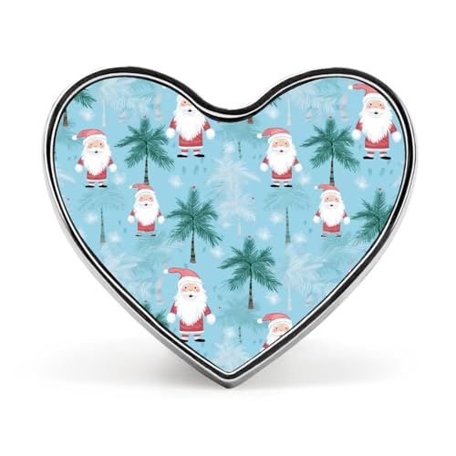 Palm Santa Weihnachten bedruckte Herz-Abzeichen-Brosche, Anstecknadel, lustige Revers-Krawattennadel, Knopf-Dekoration für Männer und Frauen von FJQWKLF