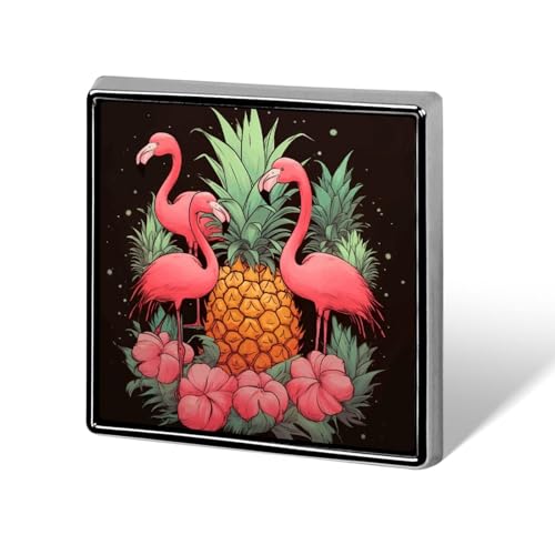 Pine Flamingos bedruckter quadratischer Anstecker, Metallknopf, dekorativer Knopf, Brosche, Anstecknadeln, Tasche, Hut, Zubehör für Frauen und Männer, Aluminium von FJQWKLF