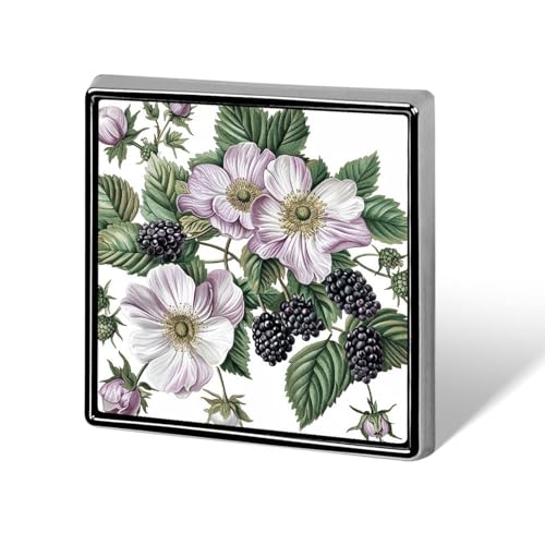 Quadratischer Anstecker mit Blumen- und Brombeeren-Aufdruck, Metallknopf, dekorativer Knopf, Brosche, Anstecknadeln, Tasche, Hut, Zubehör für Frauen und Männer, Aluminium von FJQWKLF