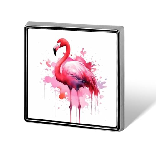 Quadratischer Anstecker mit Flamingo-Aquarell-Aufdruck, Metallknopf, dekorativer Knopf, Brosche, Anstecknadeln, Tasche, Hut, Zubehör für Frauen und Männer, Aluminium von FJQWKLF