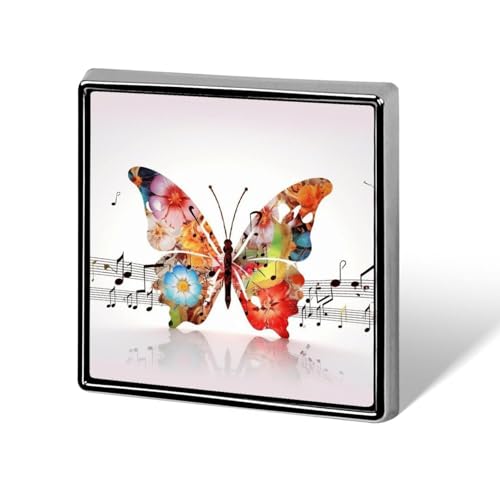 Quadratischer Anstecker mit Musik-Schmetterling-Aufdruck, Metallknopf, dekorativer Knopf, Brosche, Anstecknadeln, Tasche, Hut, Zubehör für Frauen und Männer, Aluminium von FJQWKLF