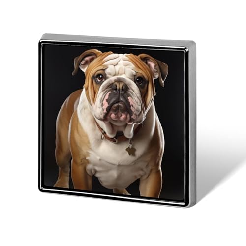 Quadratischer Anstecker mit englischer Bulldogge-Aufdruck, Metallknopf, dekorativer Knopf, Brosche, Anstecknadeln, Tasche, Hut, Zubehör für Frauen und Männer, Aluminium von FJQWKLF