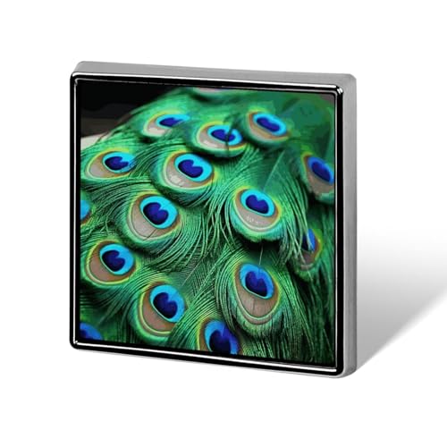 Quadratischer Anstecker mit grünem Pfauenfeder-Aufdruck, Metallknopf, dekorativer Knopf, Brosche, Anstecknadeln, Tasche, Hut, Zubehör für Frauen und Männer, Aluminium von FJQWKLF