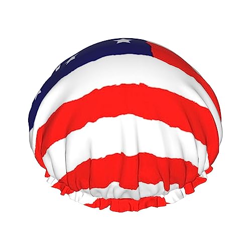 Rot, blau, weiß, amerikanische Flagge, Duschhauben für Damen, verstellbare Badekappen mit doppellagigem Futter, wasserdicht und langlebig von FJQWKLF