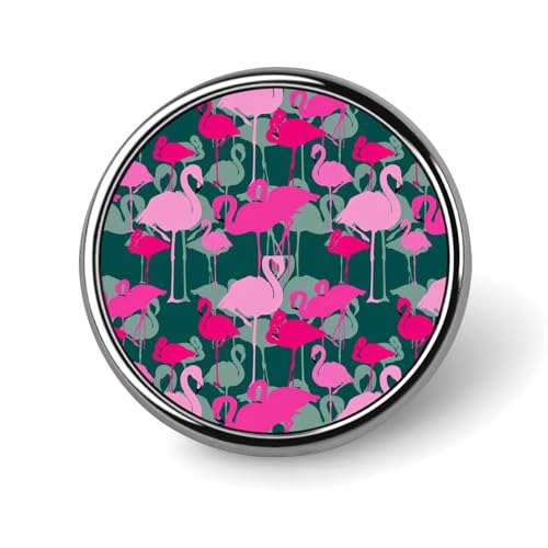 Runde Brosche mit Flamingos und Camouflage-Motiven, niedliche Anstecknadeln, Dekoration, Schmuck für Männer und Frauen, Anstecknadeln aus Metall von FJQWKLF