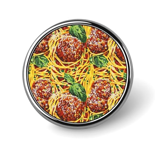 Runde Brosche mit Fleischbällchen-Nudeln, niedliche Anstecknadeln, Dekoration, Schmuck für Männer und Frauen, Anstecknadeln aus Metall von FJQWKLF