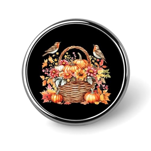 Runde Brosche mit Herbsternte, Kürbisblumen und Vögeln, niedliche Anstecknadeln, Dekoration, Schmuck für Männer und Frauen, Anstecknadeln aus Metall von FJQWKLF