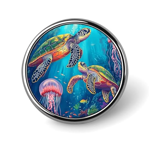 Runde Brosche mit Meeresschildkröten, Quallen und Korallen, niedliche Anstecknadeln, Dekoration, Schmuck für Männer und Frauen, Anstecknadeln aus Metall von FJQWKLF