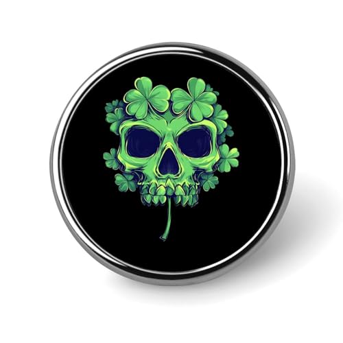 Runde Brosche mit Totenkopf- und Kleeblatt-Motiv, niedliche Anstecknadeln, Dekoration, Schmuck für Männer und Frauen, Anstecknadeln aus Metall von FJQWKLF