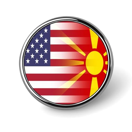 Runde Brosche mit USA-Mazedonien-Flagge, niedliche Anstecknadeln, Dekoration, Schmuck für Männer und Frauen, Anstecknadeln aus Metall von FJQWKLF