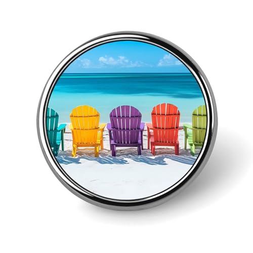 Runde Brosche mit bunten Strandstühlen, niedliche Anstecknadeln, Dekoration, Schmuck für Männer und Frauen, Anstecknadeln aus Metall von FJQWKLF