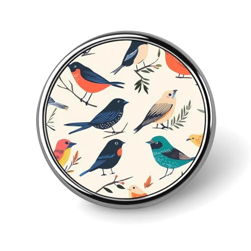 Runde Brosche mit bunten Vögeln, niedliche Anstecknadeln, Dekoration, Schmuck für Männer und Frauen, Anstecknadeln aus Metall von FJQWKLF