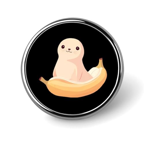 Runde Brosche mit der Aufschrift „Ein Seehund sitzt auf einer Banane, niedliche Anstecknadeln, Dekorationsschmuck für Männer und Frauen, Anstecknadeln aus Metall von FJQWKLF