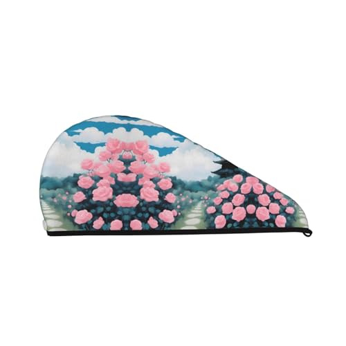 Schnelltrocknende Haarhaube mit hübschem Rosengarten-Motiv – modische und farbenfrohe Duschhaube für Damen – bequeme und stylische Duschhaube von FJQWKLF