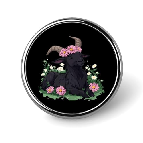 Schwarze Ziegen-Gänseblümchen-Kranz-Brosche, runde Form, niedliche Anstecknadeln, Dekoration, Schmuck für Männer und Frauen, Anstecknadeln aus Metall von FJQWKLF