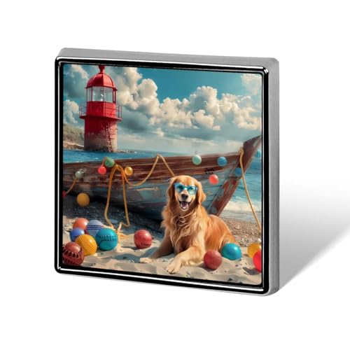 Strandhund Golden Retriever Quadratisches Abzeichen Personalisierte Button Brosche Anstecknadeln Broschen für Frauen Männer von FJQWKLF