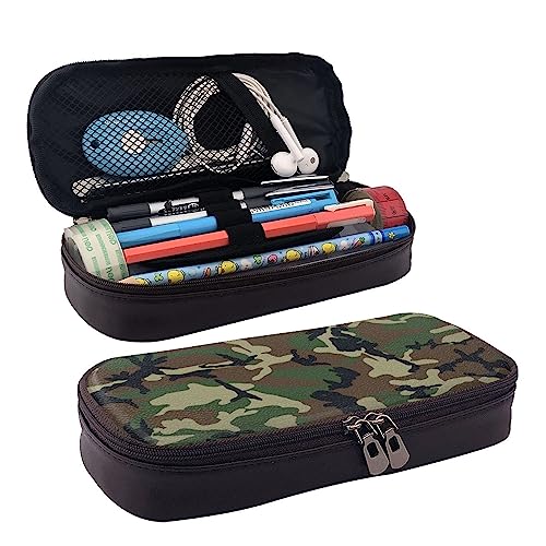 Süßes Federmäppchen, schwarzes Federmäppchen, kompatibel mit Green Camo Army Camouflage 3D-Druck, Oxford-Stiftetui, kleine Reißverschlusstasche für Bleistifte, Stifte, Marker, Schreibwarentasche von FJQWKLF