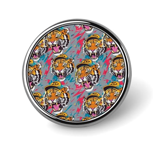 Tiger mit Baseballkappe, künstlerische runde Brosche, süße Anstecknadeln, Dekoration, Schmuck für Männer und Frauen, Anstecknadeln aus Metall von FJQWKLF