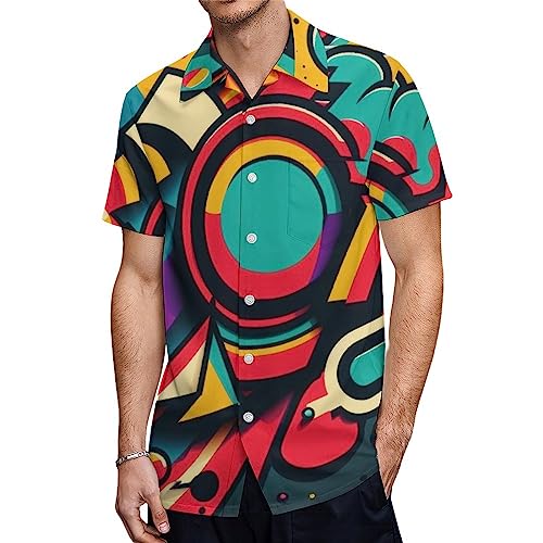 Vintage ss Geometrische Herren Hawaii-Kurzarmhemden Lässiges Button-Down-lustiges Party-Strandhemd von FJQWKLF