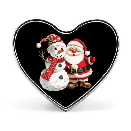 Weihnachts-Anstecker mit Schneemann und Weihnachtsmann, bedruckt, Herz-Abzeichen, Brosche, Anstecknadel, lustige Revers-Krawattennadel, Knopf-Dekoration für Männer und Frauen von FJQWKLF