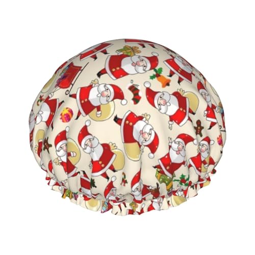 Weihnachts-Duschhaube mit Weihnachtsmann-Aufdruck für Frauen, lustig | Neuartige Haarhaube zum Baden | Badehaube | Doppellagig von FJQWKLF