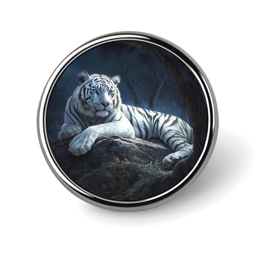 Weißer Tiger mit blauen Augen, runde Brosche, süße Anstecknadeln, Dekoration, Schmuck für Männer und Frauen, Anstecknadeln aus Metall von FJQWKLF