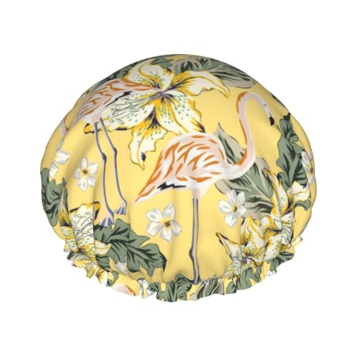 Wiederverwendbare Duschhaube für Damen, Badehaube mit Flamingo-Blumendruck, doppellagig, wasserdicht, Dusch-Haarschutz, verstellbares Gummiband, Duschhut für Home-Spa-Salon, Badehauben Wiederverwendbare Duschhaube für Damen, Badehaube mit Flamingo-Blumendruck, doppellagig, wasserdicht, Dusch-Haarschutz, verstellbares Gummiband, Duschhut für Home-Spa-Salon, Badehauben von FJQWKLF