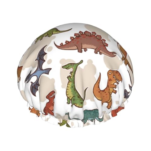 Wiederverwendbare Duschhaube für Damen, Badehaube mit Tier-Dinosaurier-Muster, doppellagig, wasserdicht, Dusch-Haarschutz, verstellbares Gummiband, Duschhut für Home-Spa-Salon, Badehauben von FJQWKLF