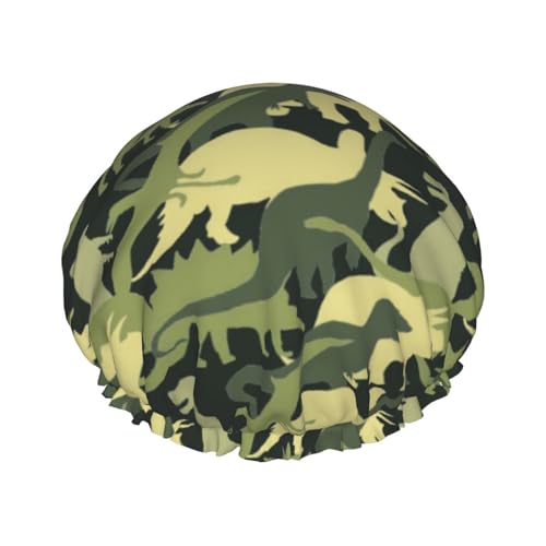 Wiederverwendbare Duschhaube für Damen, Dinosaurier-Badehaube, doppellagig, wasserdicht, Dusch-Haarschutz, verstellbares Gummiband, Duschhut für Home-Spa-Salon, Badehauben, 10,6 Zoll von FJQWKLF