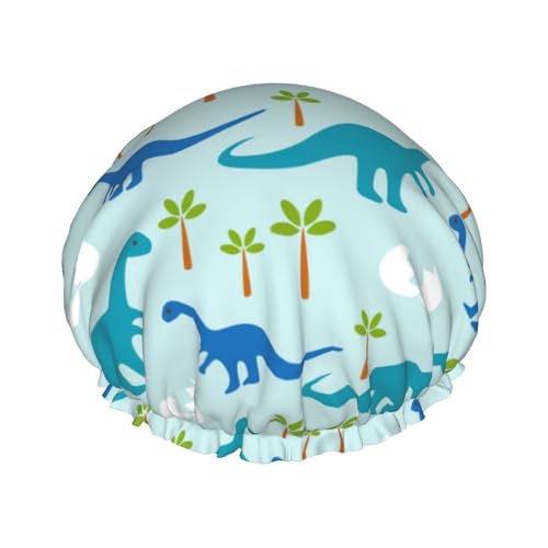 Wiederverwendbare Duschhaube für Damen, Dinosaurier-Baum, Badehaube, doppellagig, wasserdicht, Dusch-Haarschutz, verstellbares Gummiband, Duschhut für Home-Spa-Salon, Badehauben von FJQWKLF
