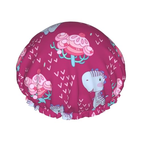 Wiederverwendbare Duschhaube für Damen, süße Badehaube mit Tier-Dinosaurier, doppellagig, wasserdicht, Dusch-Haarschutz, verstellbares Gummiband, Duschhut für Home-Spa-Salon, Badehauben von FJQWKLF