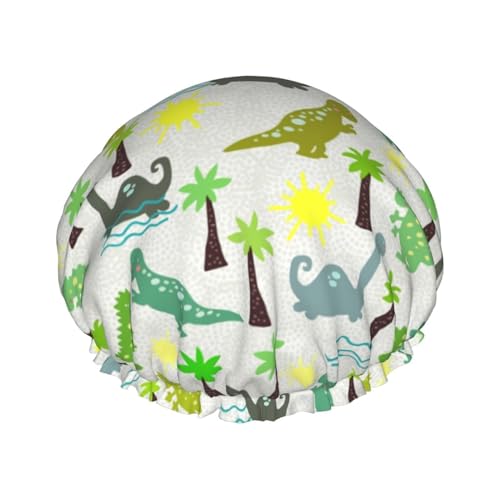 Wiederverwendbare Duschhaube für Damen, süße Dinosaurier-Badehaube, doppellagig, wasserdicht, Dusch-Haarschutz, verstellbares Gummiband, Duschhut für Home-Spa-Salon, Badehauben von FJQWKLF