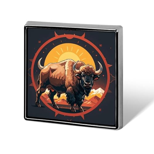 Wild American Bison Mountains Bedruckter quadratischer Anstecker, Metallknopf, dekorativer Knopf, Brosche, Anstecknadeln, Tasche, Hut, Zubehör für Frauen und Männer, Aluminium von FJQWKLF