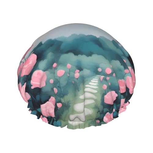 pretty rose garden Damen wasserdichte Doppel-Duschhaube, Bade- und Heimduschhaube, wiederverwendbare Duschhaube, Duschhaube für Frauen, von FJQWKLF
